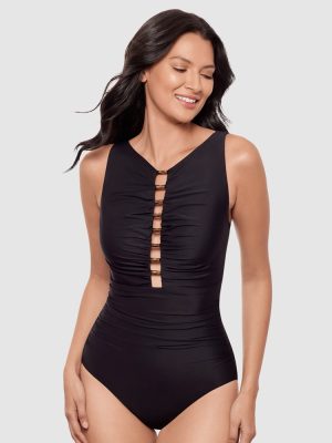 Miraclesuit Razzle Dazzle Swizzle Underwire High Neck Swimsuit with Beads in Black