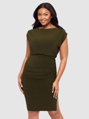 BODY BY MIRACLESUIT Bali Blouse Top Midi Shaping Dress in Nori