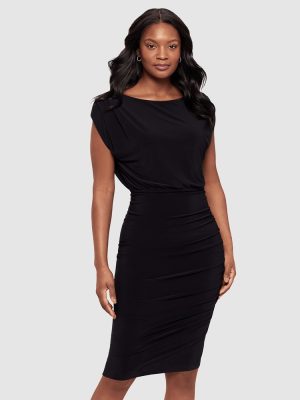 BODY BY MIRACLESUIT Bali Blouse Top Midi Shaping Dress in Black