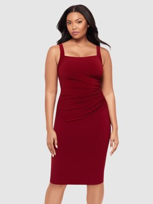 BODY BY MIRACLESUIT Diva Bodycon Sleeveless Midi Shaping Dress Crimson Red