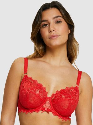 Sans Complexe Prima Underwire Unlined Scalloped Lace Bra sizes 10-18 in C to F cups Poppy