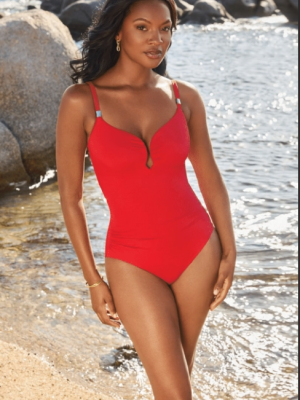Miraclesuit Razzle Dazzle Antheia Plunge Underwired Shaping Swimsuit in Poppy