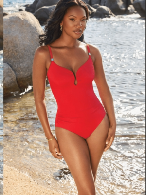 Miraclesuit Razzle Dazzle Antheia Plunge Underwired Shaping Swimsuit in Poppy