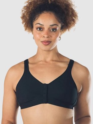 Royce Comfi Wirefree Press Stud Front Open Bra in Pima cotton B/C D/DD in bands 10-22 Black