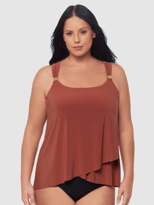 Miraclesuit Razzle Dazzle Underwired Plus Size Tankini Top in Terracotta