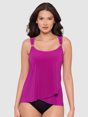 Miraclesuit Dazzle Underwired Draped Tankini Top- Framboise