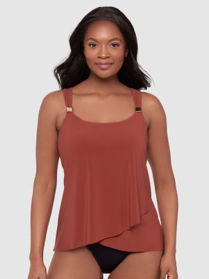 Miraclesuit Dazzle Underwired Draped Tankini Top- Terracotta