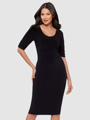 BODY BY MIRACLESUIT Lumi Ruched Elbow Sleeve Bodycon Shaping Dress in Black