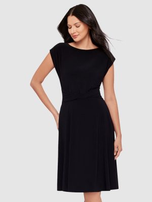BODY BY MIRACLESUIT Auri Cap Sleeve A-Line Shaping Dress in Black