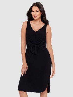 BODY BY MIRACLESUIT Tali Sleeveless Knot Waist Shaping Dress With Pockets in Black