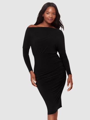 BODY BY MIRACLESUIT Niki Off Shoulder Boat Neck Long Sleeve Shaping Dress in Black