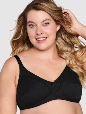 NATURANA Wirefree Ribbed Pure Cotton Bra bands 12-22 A to DD in Black