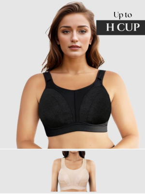 PARFAIT Active Wirefree D+ Medium Impact Sports Bra in Black bands 8-18 cups D-H