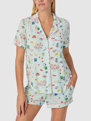 Kate Spade Printed Modal Button Up Short Sleeve Short Pyjama Set (Breakfast in Bed print)