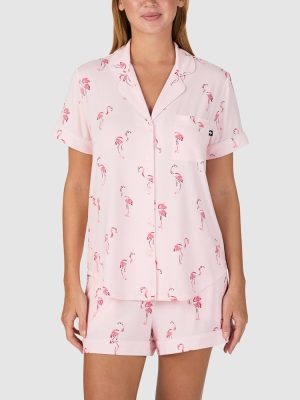 Kate Spade Printed Modal Button Up Short Sleeve Short Pyjama Set (Flamingo Cove)