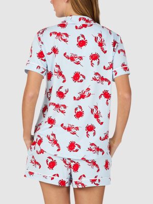 Kate Spade Printed Jersey Button Up Short Sleeve Short Pyjama Set in Crabs & Lobster Toss print