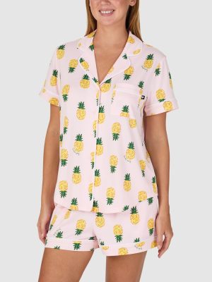 Kate Spade Printed Jersey Button Up Short Sleeve Short Pyjama Set in Painterly Pineapple print