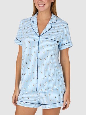 Kate Spade Printed Modal Button Up Short Sleeve Short Pyjama Set (Buzzing Bees)