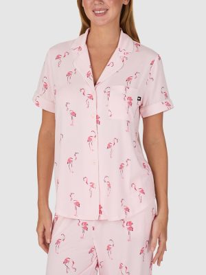 Kate Spade Printed Modal Button Up Short Sleeve Long Pyjama Set (Flamingo Cove)