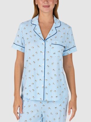 Kate Spade Printed Modal Button Up Short Sleeve Long Pyjama Set (Buzzing Bees)