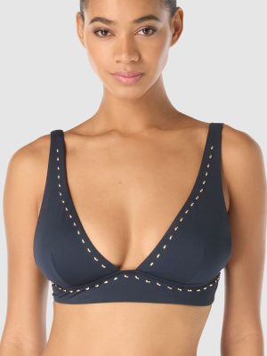 Michael Kors Gold Studded Tall Triangle Padded Bikini Top in Navy
