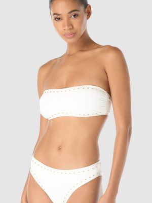 Michael Kors Gold Studded Removable Halter Strap Bandeau Bikini Top in White