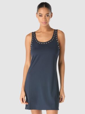 Michael Kors Gold Studded Mini Beach Cover-Up Dress in Navy