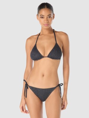 Michael Kors Lurex Crochet Padded Triangle Halter String Bikini Top in New Navy