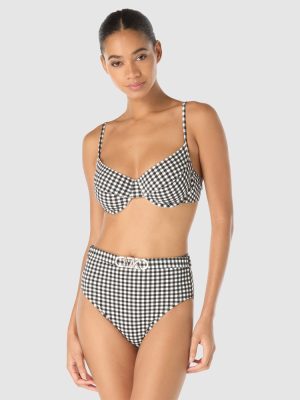 Michael Kors Boho Gingham Underwired Bikini Top in Black/white