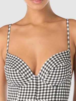 Michael Kors Boho Gingham Underwired Low Back One-Piece Swimsuit in Black/white