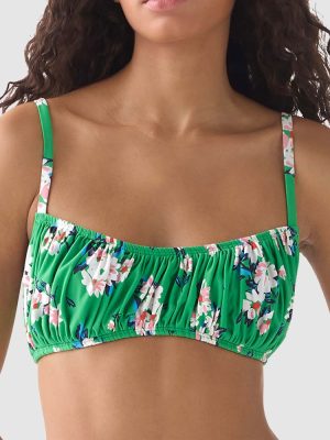 Kate Spade Spring Daisies Underwired Shirred Bandeau Bikini Top in Parrot Green print