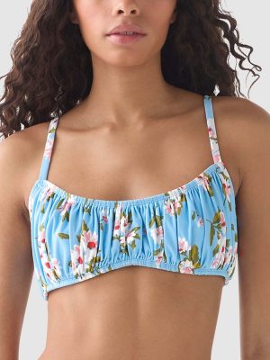 Kate Spade Spring Daisies Underwired Shirred Bandeau Bikini Top in Pristine Pool print