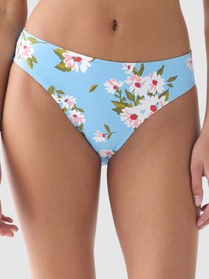 Kate Spade Spring Daisies Mid-Rise High Cut Bikini Bottom in Pristine Pool print