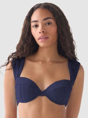 Kate Spade Seersucker Wide Strap Underwired Padded Bikini Top in Planetary Navy