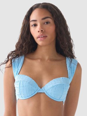 Kate Spade Seersucker Wide Strap Underwired Padded Bikini Top in Pristine Pool