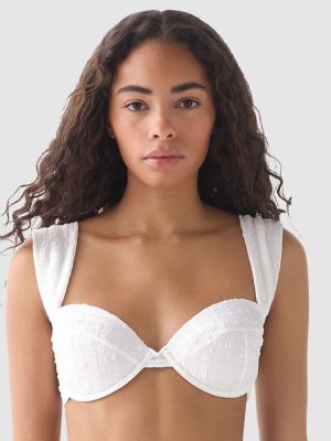 Kate Spade Seersucker Wide Strap Underwired Padded Bikini Top in White