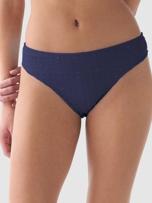 Kate Spade Seersucker Mid-Rise High Cut Bikini Bottom in Planetary Navy