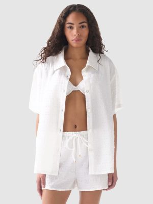 Kate Spade Seersucker Short Sleeve Beach Shirt Cover-Up in White