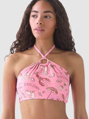 Kate Spade Beachside Ring Detail High Neck Halter Bikini Top in Guava Slice print