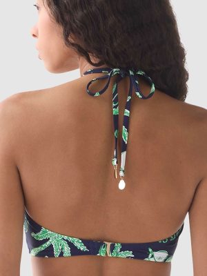Kate Spade Beachside Ring Detail High Neck Halter Bikini Top in Planetary Navy