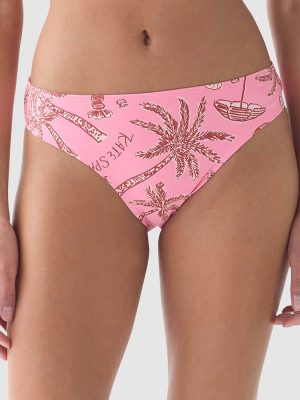 Kate Spade Beachside Mid-Rise High Cut Bikini Bottom in Guava Slice print