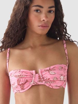 Kate Spade Beachside Ruched Underwired Balconette Bra Bikini Top in Guava Slice print