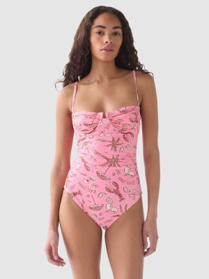 Kate Spade Beachside Open Back Balconette Cup Underwired Swimsuit in Guava Slice print