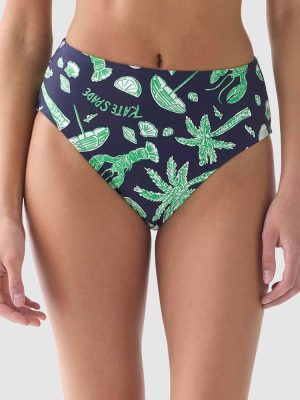 Kate Spade Beachside High Cut High Waist Bikini Bottom in Planetary Navy
