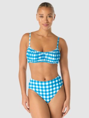 Kate Spade Gingham High Cut High Waist Bikini Bottom in Santorini Blue