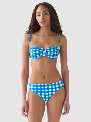 Kate Spade Gingham Ruched Underwired Balconette Bra Bikini Top in Santorini Blue