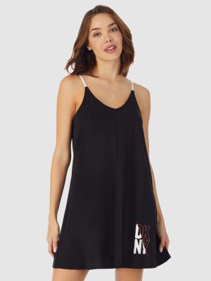 DKNY Cotton & Viscose Jersey Short Chemise Nightgown in Black