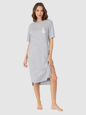DKNY Cotton & Viscose Jersey Midi Length T-Shirt Nightgown in Heather Grey