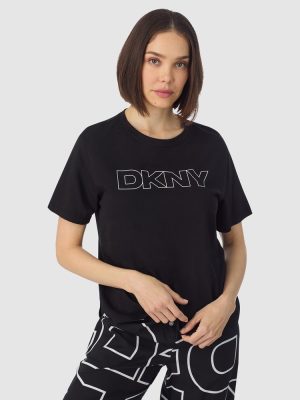 DKNY Cotton & Viscose Short Sleeve T-Shirt & Pant Long Pyjama Set Black print
