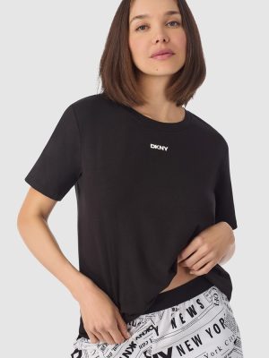 DKNY Cotton Jersey Short Sleeve T-Shirt & Boxer Short Pyjama Set in White Newspaper print